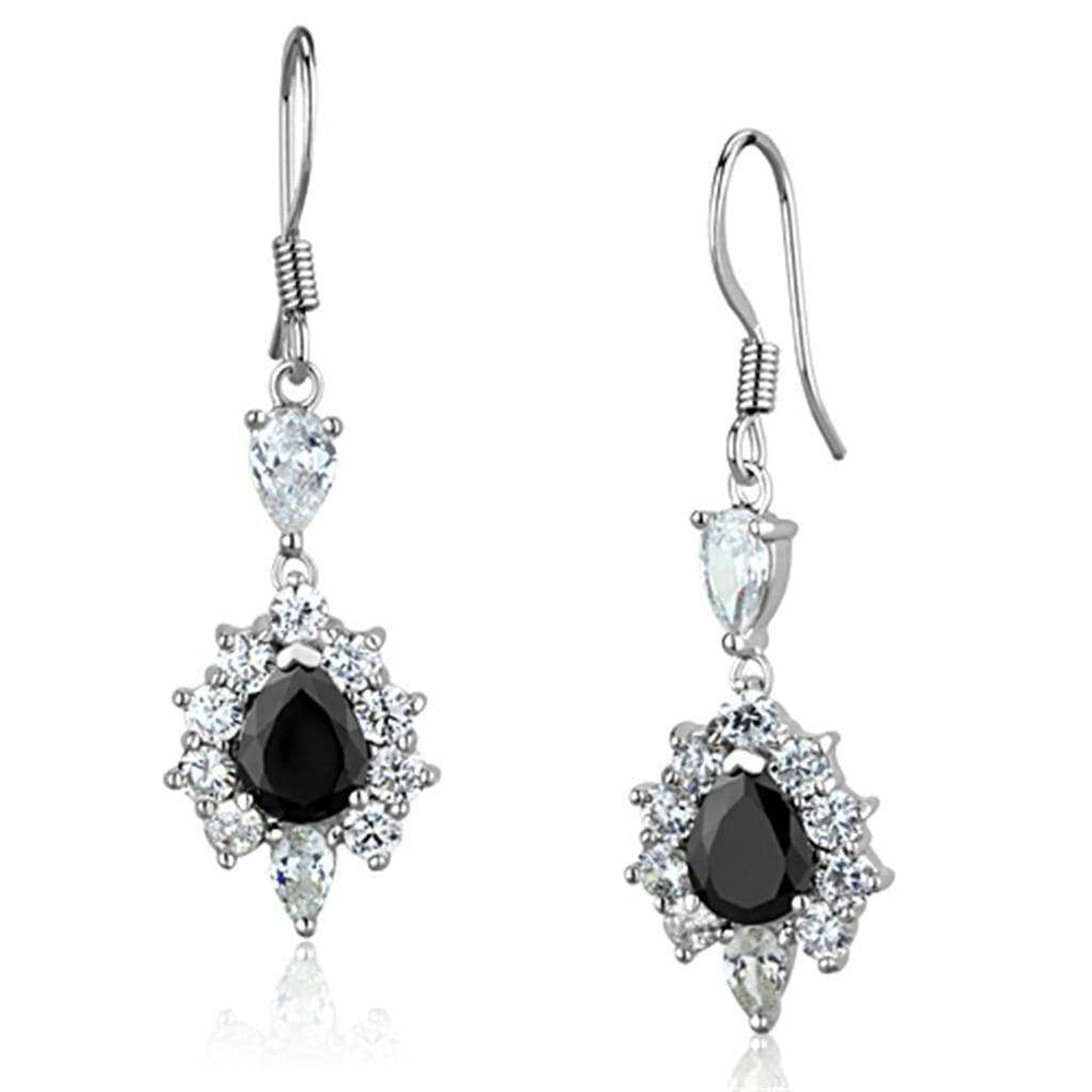 3W705 - Rhodium Brass Earrings with AAA Grade CZ in Black Diamond - Alamode - Flyclothing LLC