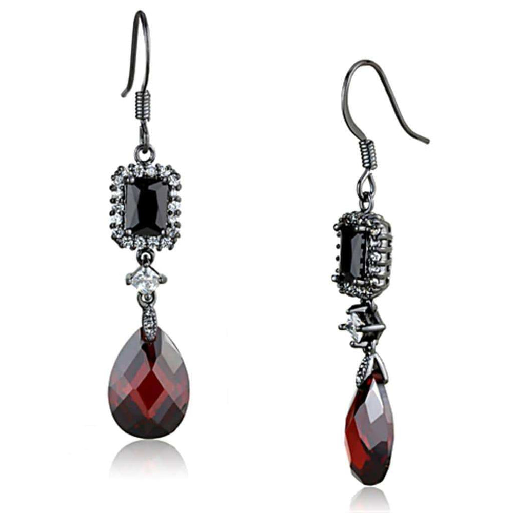 3W706 - Ruthenium Brass Earrings with AAA Grade CZ in Garnet - Alamode - Flyclothing LLC