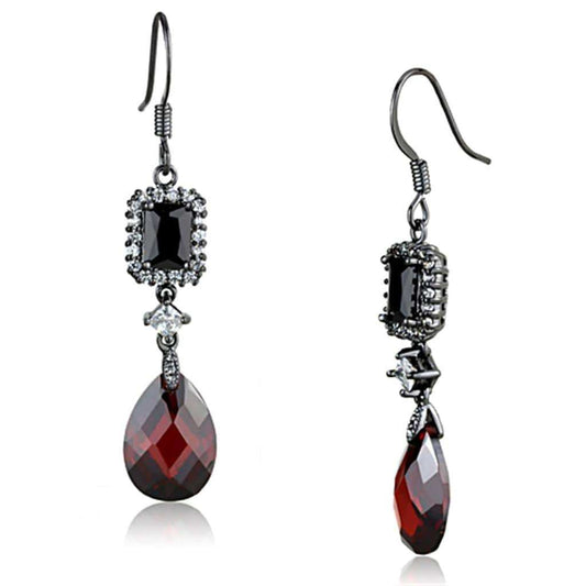 3W706 - Ruthenium Brass Earrings with AAA Grade CZ in Garnet - Alamode - Flyclothing LLC