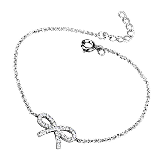 3W712 - Rhodium Brass Bracelet with AAA Grade CZ in Clear - Alamode - Flyclothing LLC