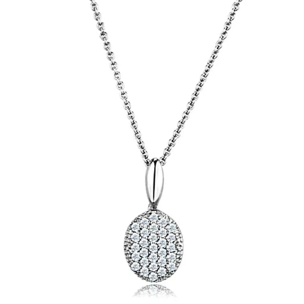 3W716 - Rhodium Brass Chain Pendant with AAA Grade CZ in Clear - Alamode - Flyclothing LLC