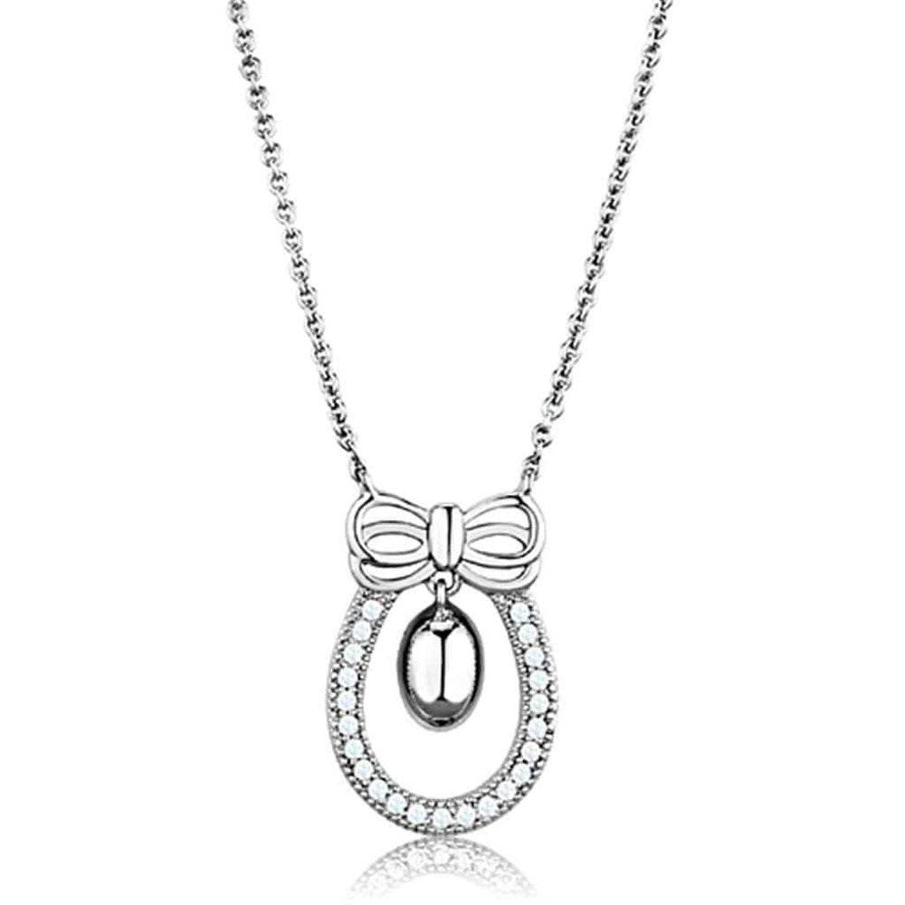3W718 - Rhodium Brass Necklace with AAA Grade CZ in Clear - Alamode - Flyclothing LLC