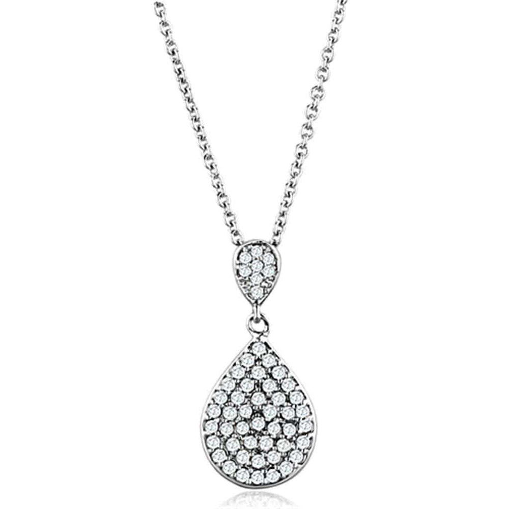 3W720 - Rhodium Brass Necklace with AAA Grade CZ in Clear - Alamode - Flyclothing LLC