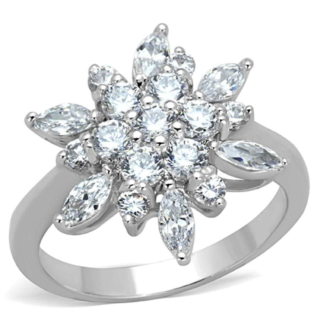 3W725 - Rhodium Brass Ring with AAA Grade CZ in Clear - Alamode - Flyclothing LLC