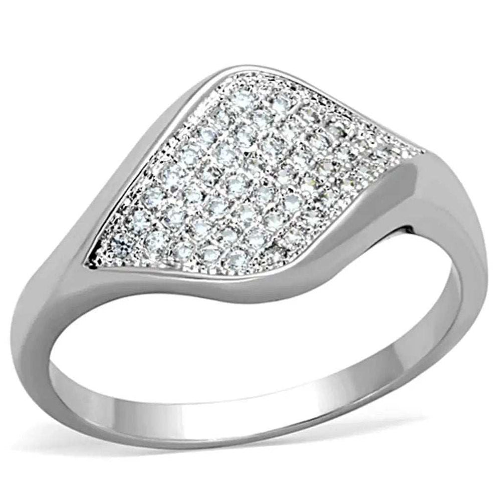 3W726 - Rhodium Brass Ring with AAA Grade CZ in Clear - Alamode - Flyclothing LLC