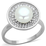 3W755 - Rhodium Brass Ring with Synthetic Pearl in White - Alamode - Flyclothing LLC