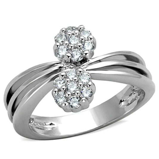 3W767 - Rhodium Brass Ring with AAA Grade CZ in Clear - Alamode - Flyclothing LLC