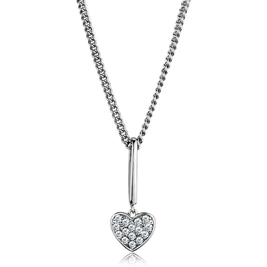 3W773 - Rhodium Brass Chain Pendant with AAA Grade CZ in Clear - Alamode - Flyclothing LLC