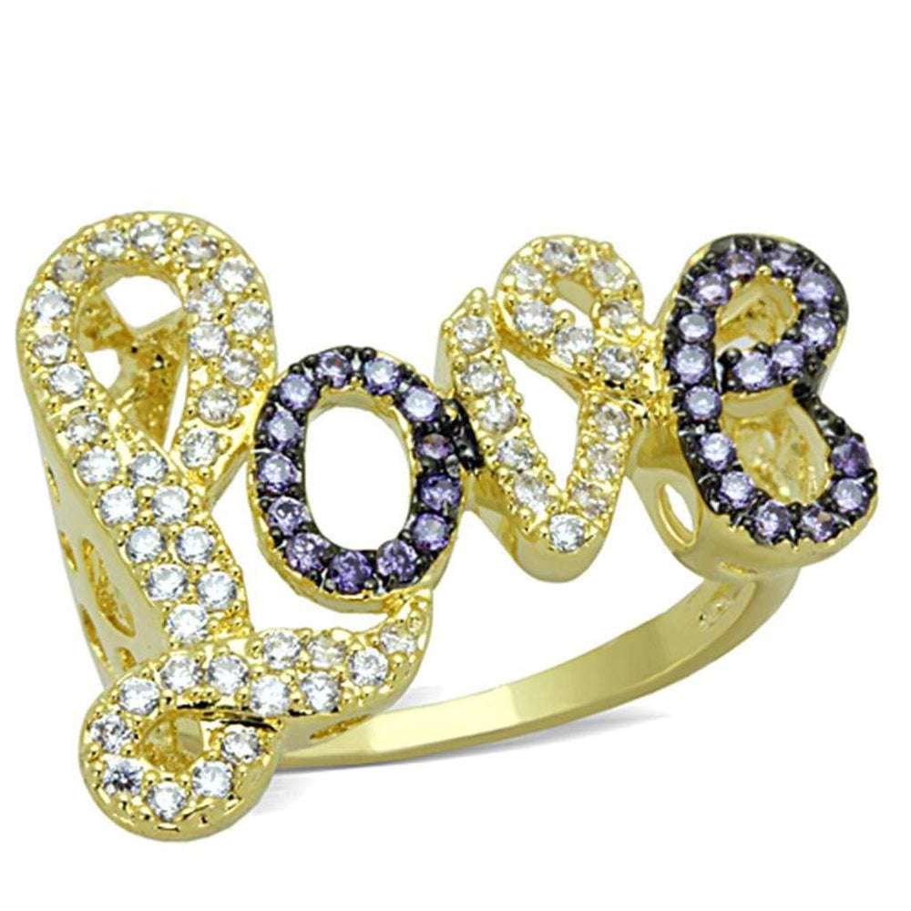 3W777 - Gold+Ruthenium Brass Ring with AAA Grade CZ in Amethyst - Alamode - Flyclothing LLC
