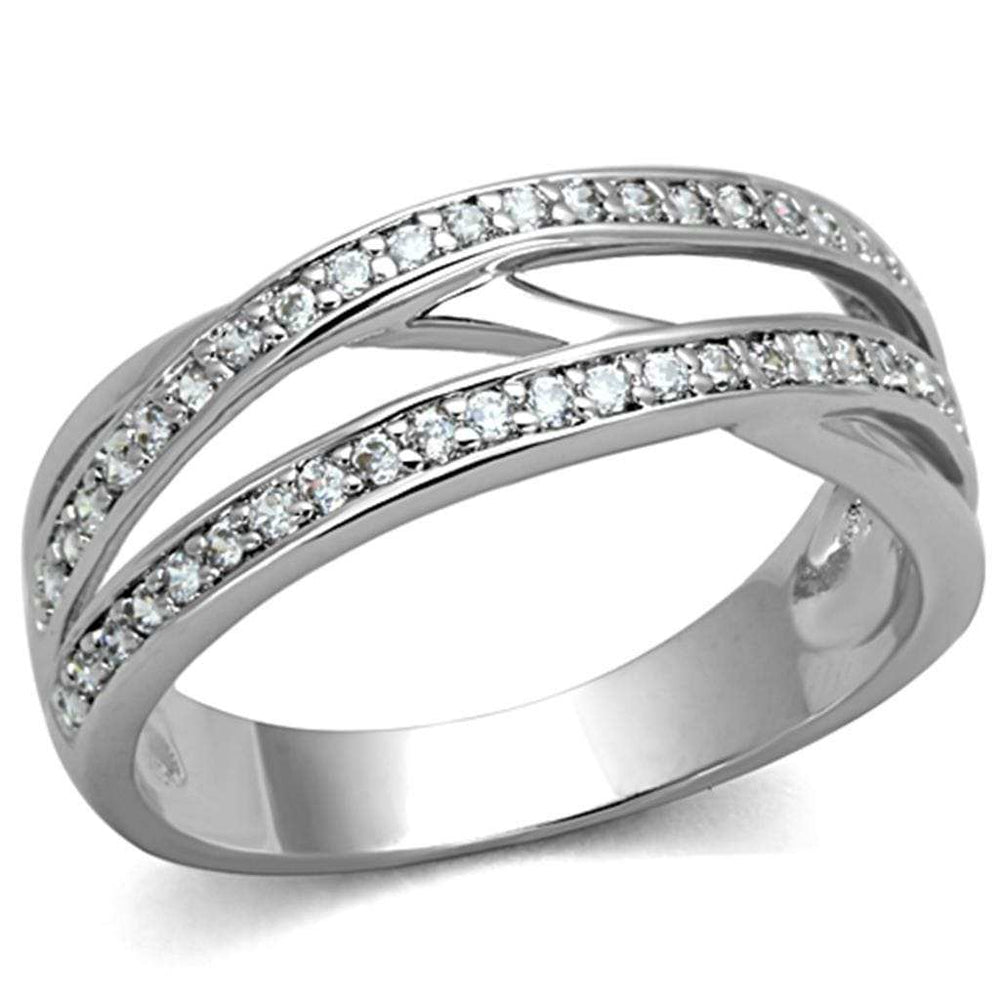 3W782 - Rhodium Brass Ring with AAA Grade CZ in Clear - Alamode - Flyclothing LLC