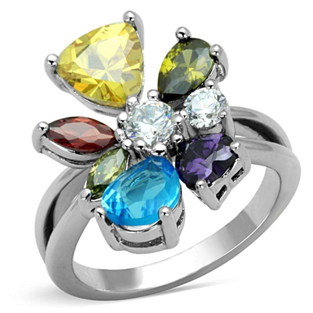 Jaime Cocktail Ring - Rhodium Brass, AAA CZ , Multi Color - 3W789 - Alamode - Flyclothing LLC