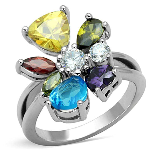 Jaime Cocktail Ring - Rhodium Brass, AAA CZ , Multi Color - 3W789 - Alamode - Flyclothing LLC