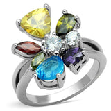 Jaime Cocktail Ring - Rhodium Brass, AAA CZ , Multi Color - 3W789 - Alamode - Flyclothing LLC