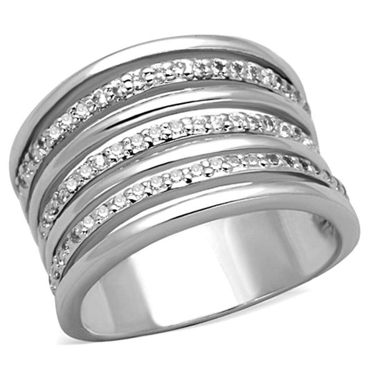 3W791 - Rhodium Brass Ring with AAA Grade CZ in Clear - Alamode - Flyclothing LLC