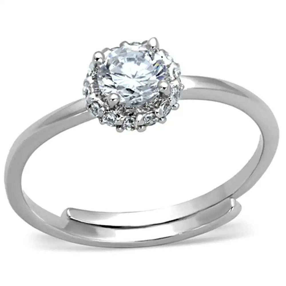 3W795 - Rhodium Brass Ring with AAA Grade CZ in Clear - Alamode - Flyclothing LLC