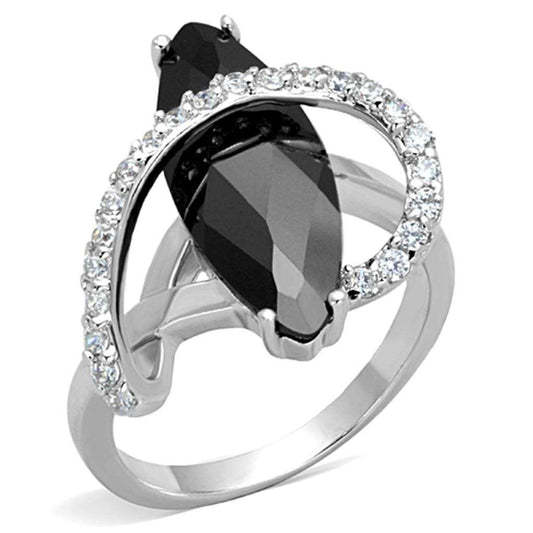 3W800 - Rhodium Brass Ring with AAA Grade CZ in Jet - Alamode - Flyclothing LLC