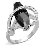 3W800 - Rhodium Brass Ring with AAA Grade CZ in Jet - Alamode - Flyclothing LLC