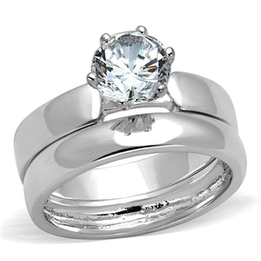 3W805 - Rhodium Brass Ring with AAA Grade CZ in Clear - Alamode - Flyclothing LLC