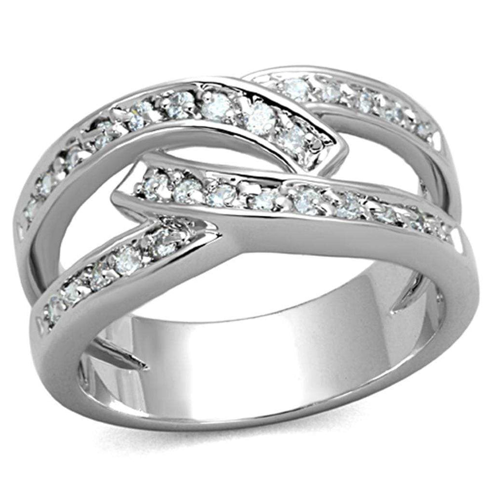3W806 - Rhodium Brass Ring with AAA Grade CZ in Clear - Alamode - Flyclothing LLC