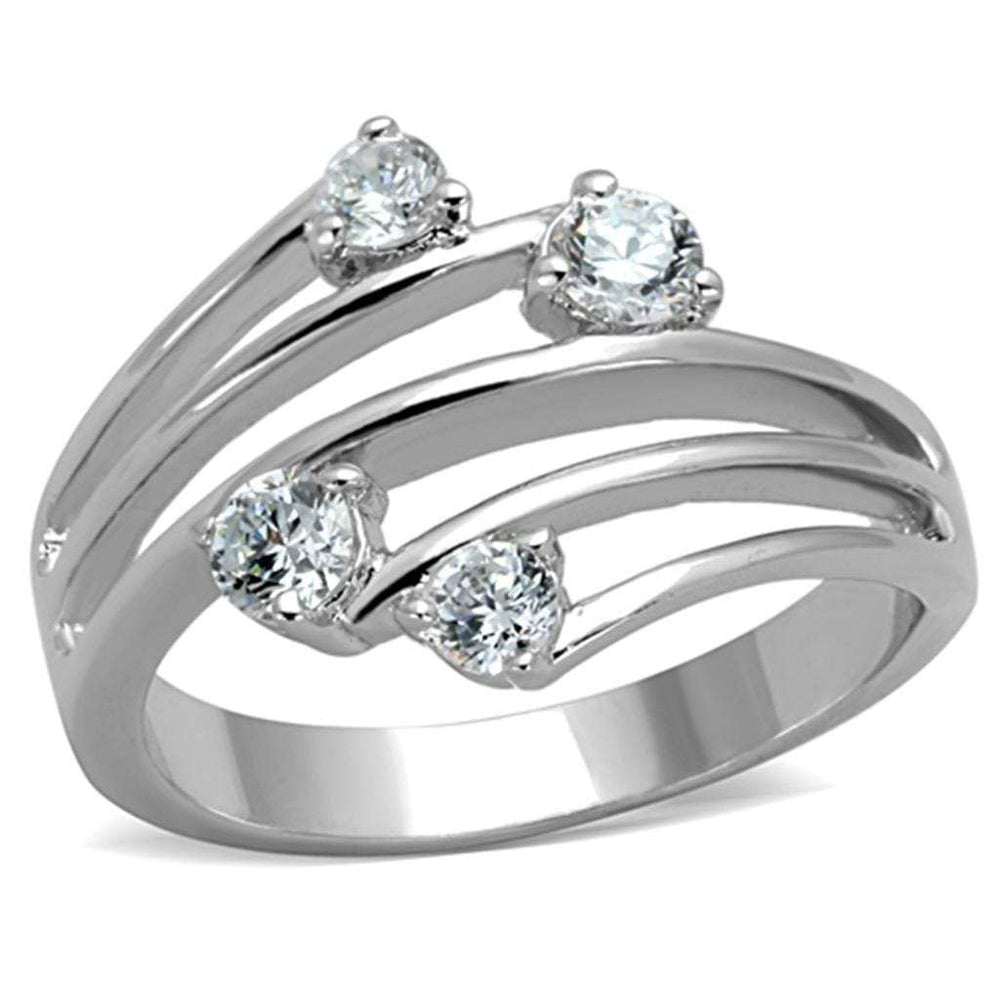 3W813 - Rhodium Brass Ring with AAA Grade CZ in Clear - Alamode - Flyclothing LLC
