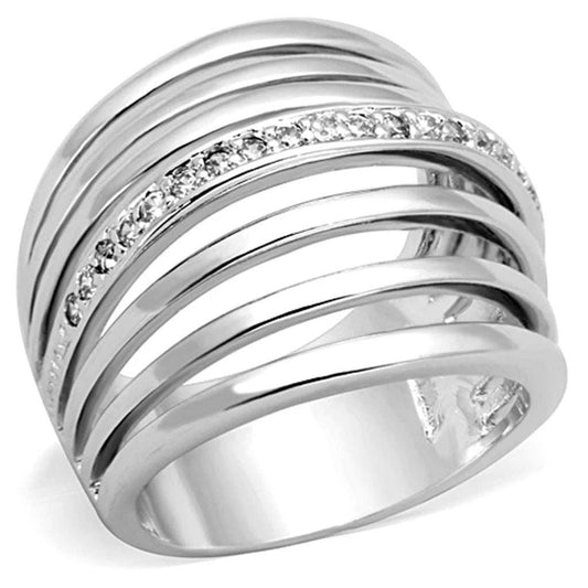 3W837 - Rhodium Brass Ring with AAA Grade CZ in Clear - Alamode - Flyclothing LLC