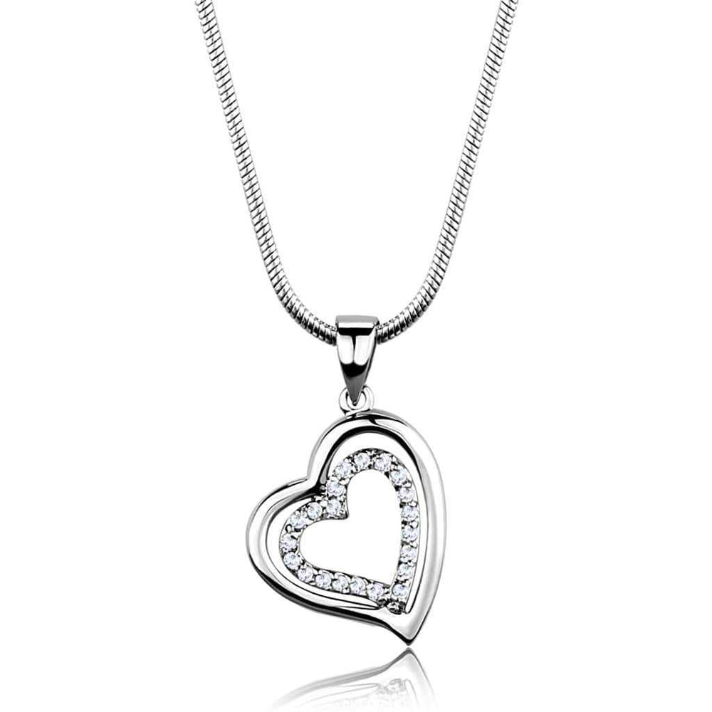 3W841 - Rhodium Brass Chain Pendant with AAA Grade CZ in Clear - Alamode - Flyclothing LLC