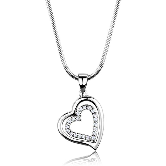 3W841 - Rhodium Brass Chain Pendant with AAA Grade CZ in Clear - Alamode - Flyclothing LLC