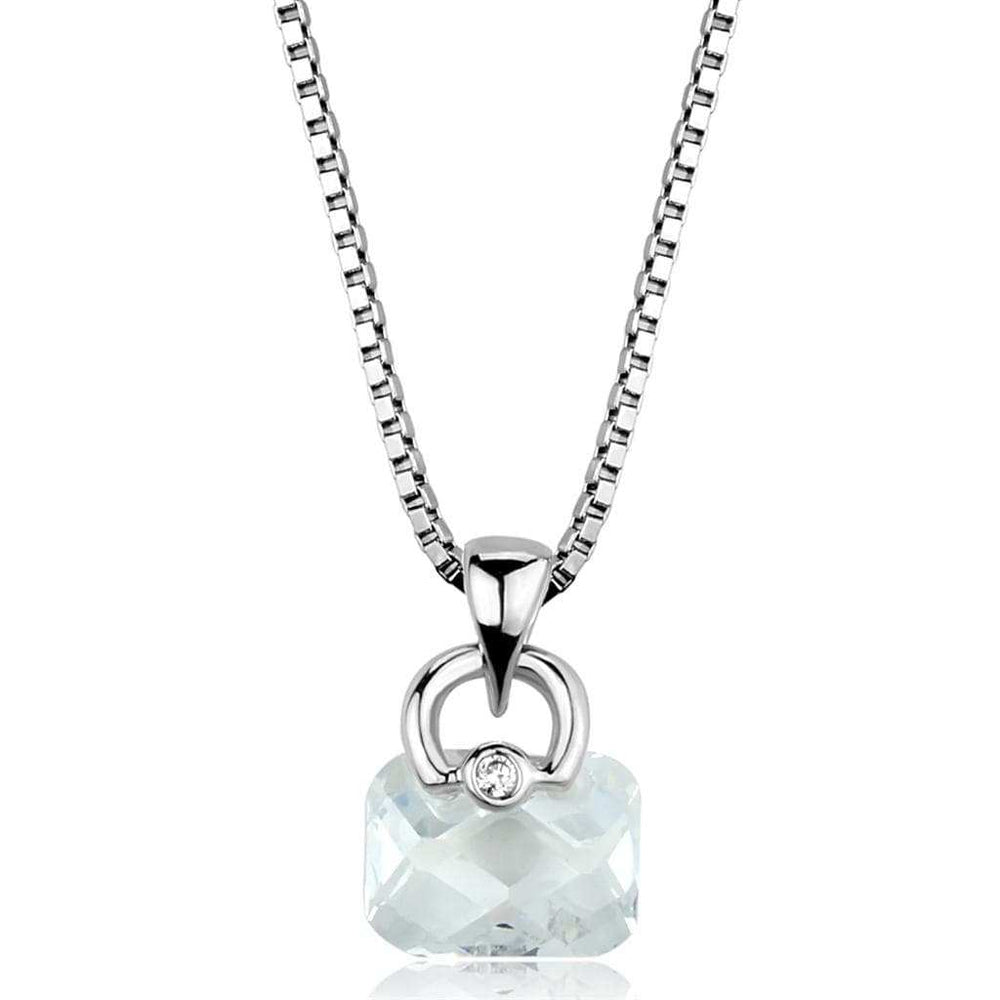 3W844 - Rhodium Brass Chain Pendant with AAA Grade CZ in Clear - Alamode - Flyclothing LLC