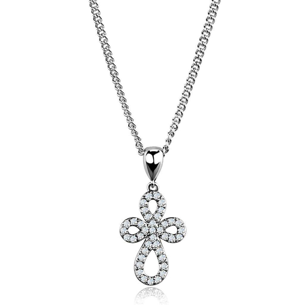 3W845 - Rhodium Brass Chain Pendant with AAA Grade CZ in Clear - Alamode - Flyclothing LLC