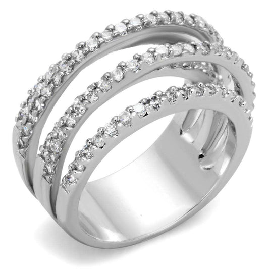 3W871 - Rhodium Brass Ring with AAA Grade CZ in Clear - Alamode - Flyclothing LLC