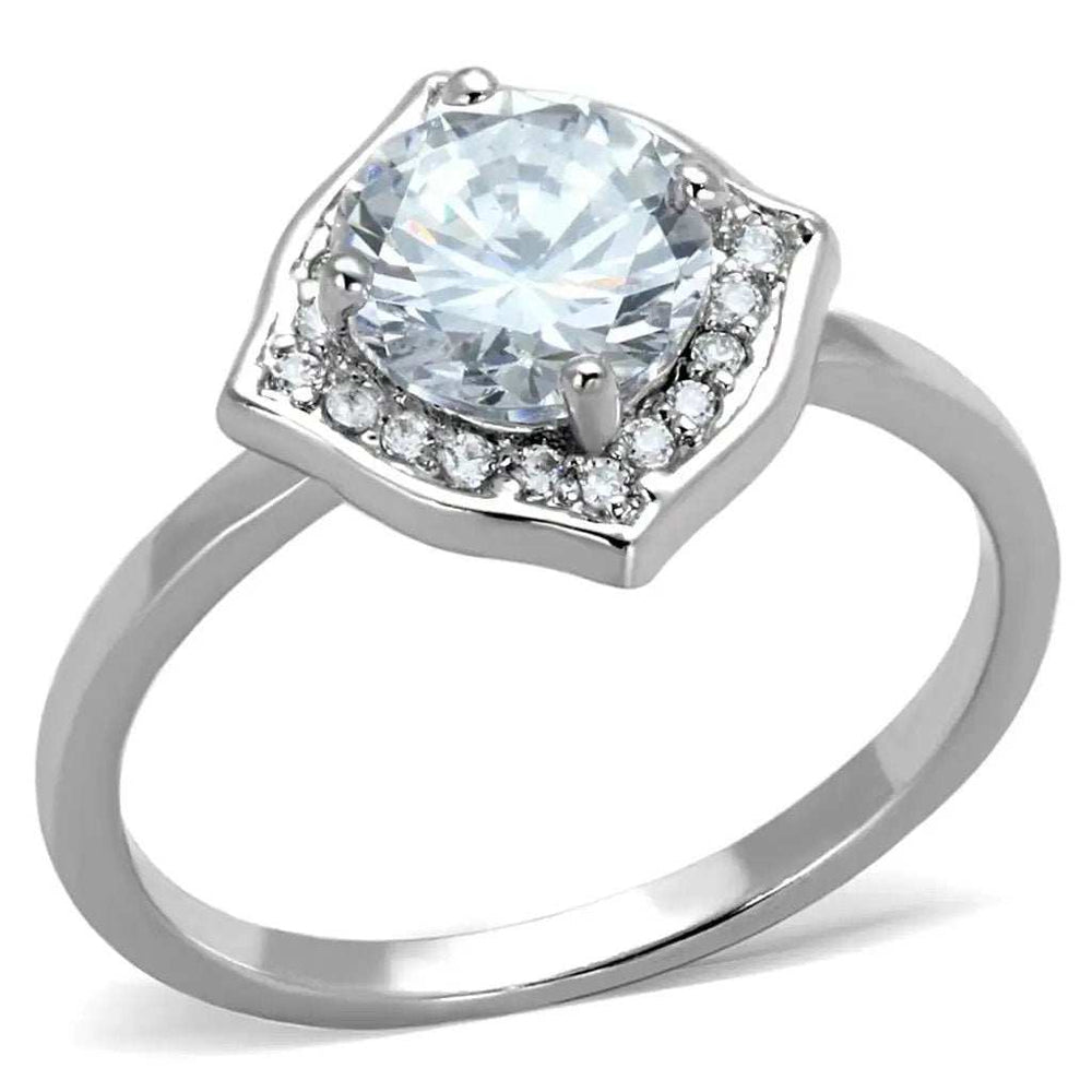 3W877 - Rhodium Brass Ring with AAA Grade CZ in Clear - Alamode - Flyclothing LLC