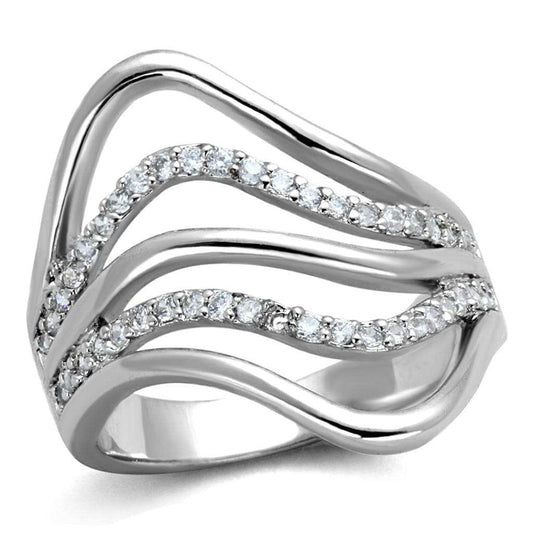 3W878 - Rhodium Brass Ring with AAA Grade CZ in Clear - Alamode - Flyclothing LLC