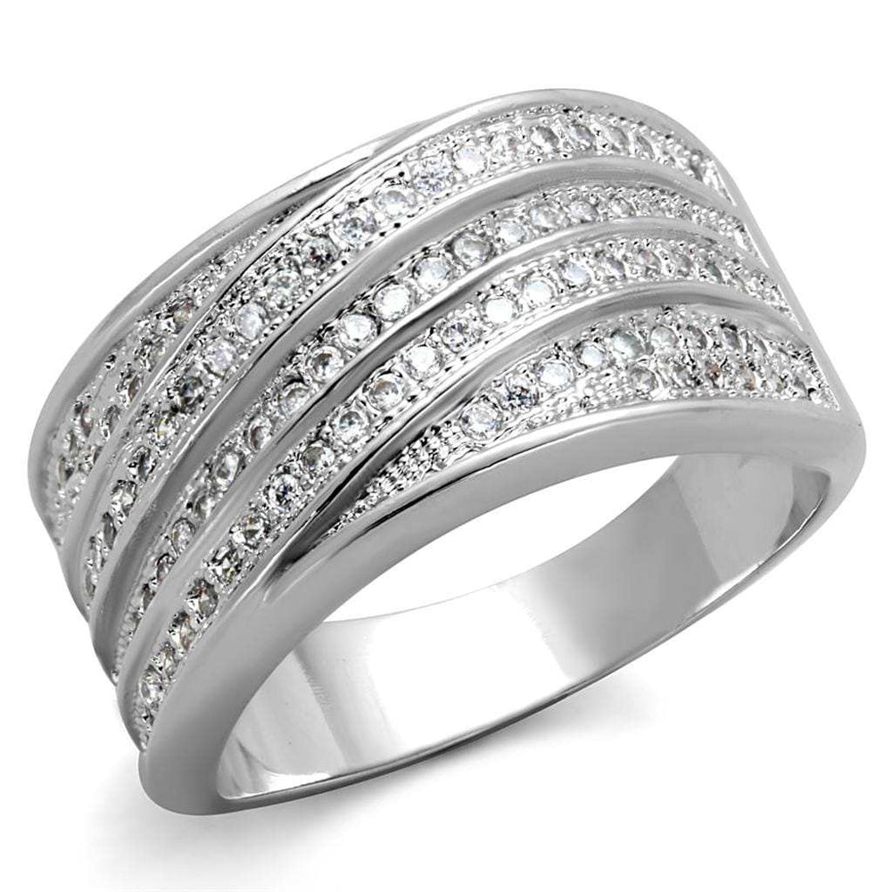 3W882 - Rhodium Brass Ring with AAA Grade CZ in Clear - Alamode - Flyclothing LLC