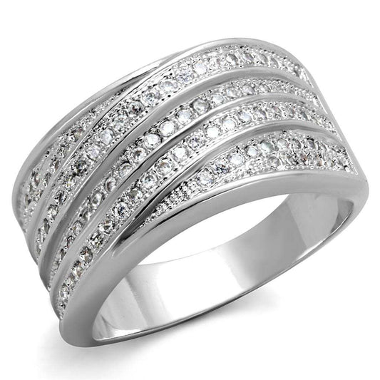 3W882 - Rhodium Brass Ring with AAA Grade CZ in Clear - Alamode - Flyclothing LLC