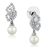 3W902 - Rhodium Brass Earrings with Synthetic Pearl in White - Alamode - Flyclothing LLC