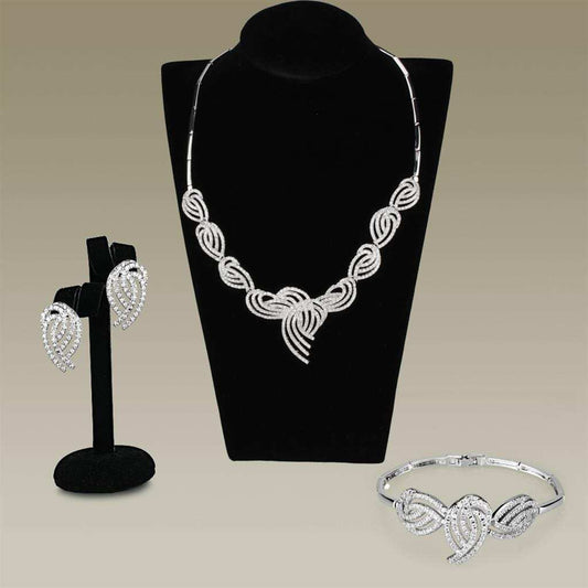 3W923 - Rhodium Brass Jewelry Sets with AAA Grade CZ in Clear - Alamode - Flyclothing LLC