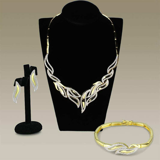 3W941 - Gold+Rhodium Brass Jewelry Sets with AAA Grade CZ in Clear - Alamode - Flyclothing LLC