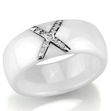 3W948 - High polished (no plating) Stainless Steel Ring with Ceramic in White - Alamode - Flyclothing LLC