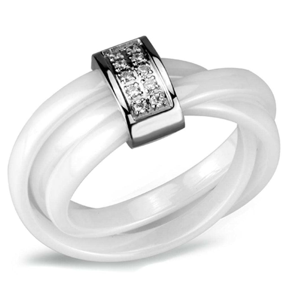 3W951 - High polished (no plating) Stainless Steel Ring with Ceramic in White - Alamode - Flyclothing LLC