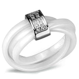 3W951 - High polished (no plating) Stainless Steel Ring with Ceramic in White - Alamode - Flyclothing LLC