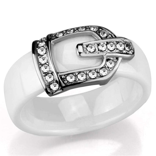 3W955 - High polished (no plating) Stainless Steel Ring with Ceramic in White - Alamode - Flyclothing LLC