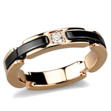 3W960 - IP Rose Gold(Ion Plating) Stainless Steel Ring with Ceramic in Jet - Alamode - Flyclothing LLC