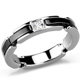 3W962 - High polished (no plating) Stainless Steel Ring with Ceramic in Jet - Alamode - Flyclothing LLC