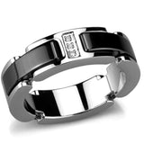 3W966 - High polished (no plating) Stainless Steel Ring with Ceramic in Jet - Alamode - Flyclothing LLC