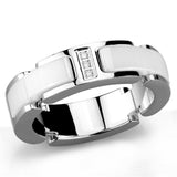 3W967 - High polished (no plating) Stainless Steel Ring with Ceramic in White - Alamode - Flyclothing LLC