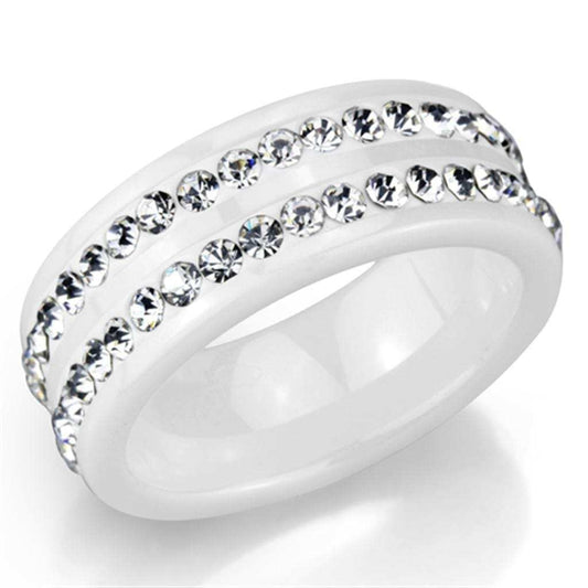 3W970 - High polished (no plating) Stainless Steel Ring with Ceramic in White - Alamode - Flyclothing LLC