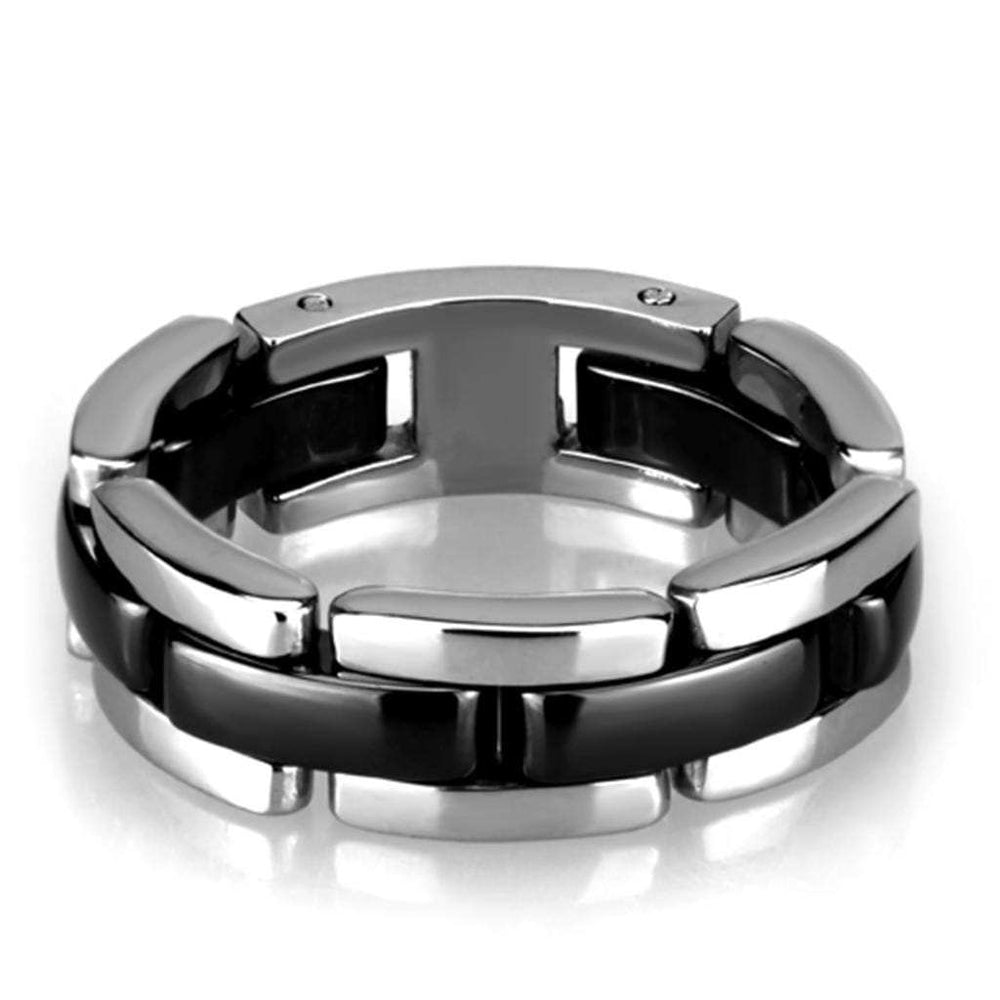 3W972 - High polished (no plating) Stainless Steel Ring with Ceramic in Jet - Alamode - Flyclothing LLC