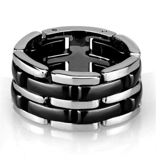 3W974 - High polished (no plating) Stainless Steel Ring with Ceramic in Jet - Alamode - Flyclothing LLC