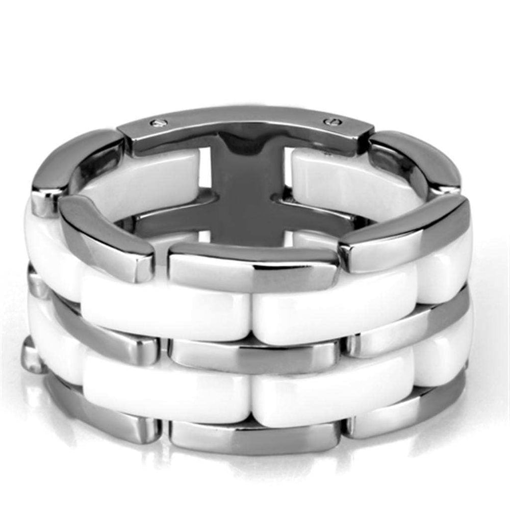 3W975 - High polished (no plating) Stainless Steel Ring with Ceramic in White - Alamode - Flyclothing LLC