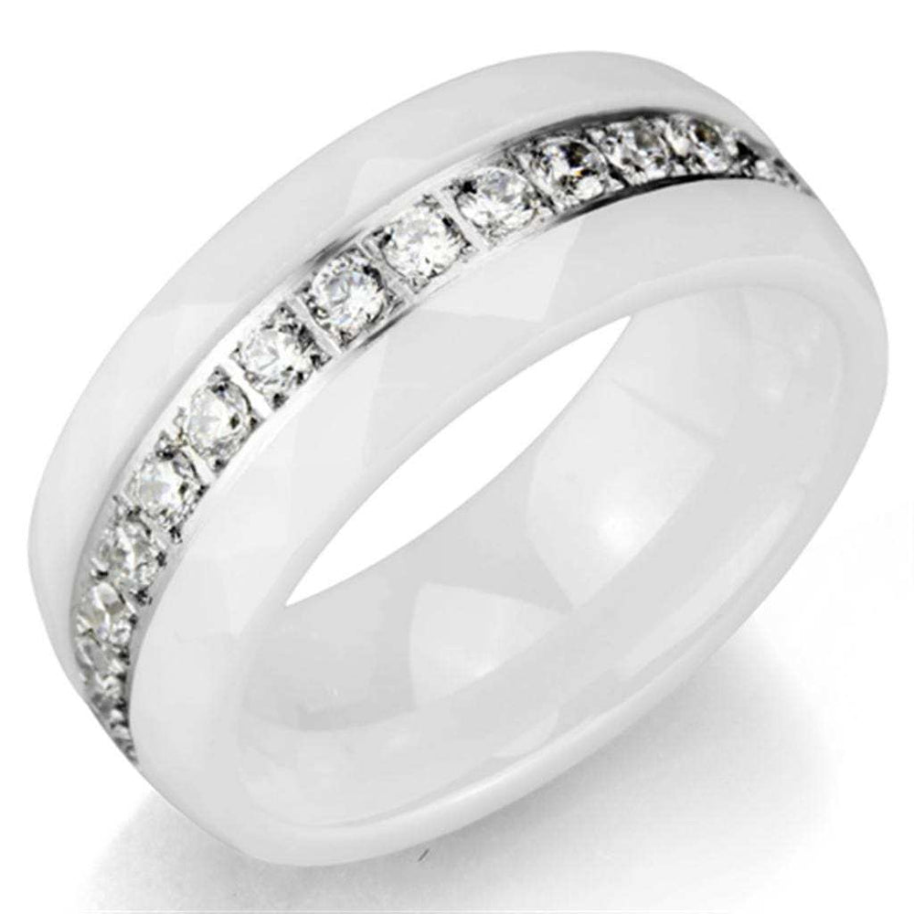 3W983 - High polished (no plating) Stainless Steel Ring with Ceramic in White - Alamode - Flyclothing LLC